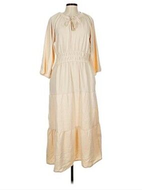 Lucky BRAND Cream Long-Sleeve Smocked Waist Maxi Dress Size Large